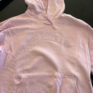 Pink Rhinestone Text Hoodie